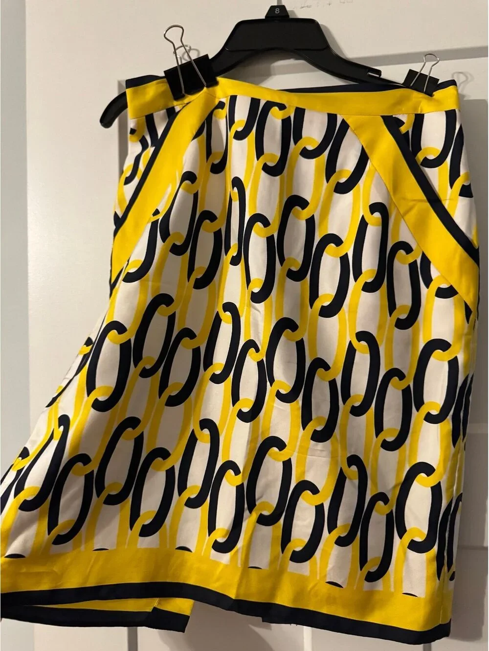 Milly Size 2 Silk Print Pencil Skirt Zipper Back Yellow/Black/White Print